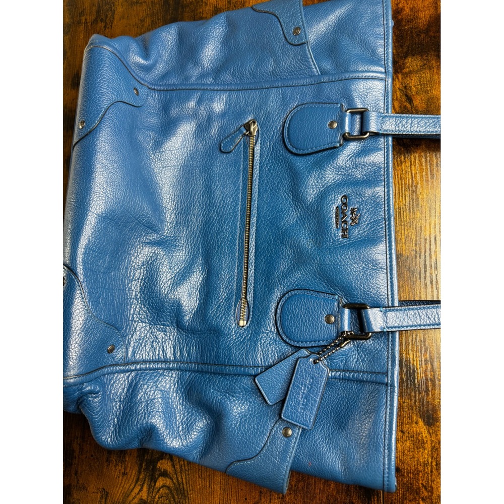 Coach Blue Pebbled Leather Tote Bag Shoulder Purse Zip Top F23284